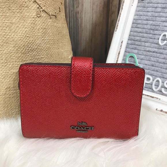 Coach Metallic Medium Corner Zip Wallet Hot Pink - Picture 2 of 7